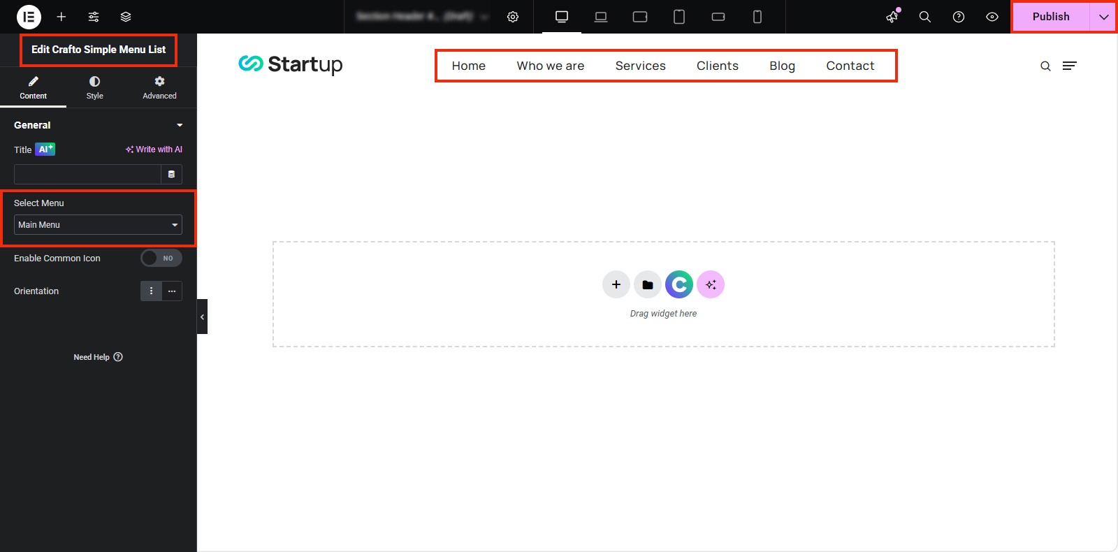 Setup Simple Menu Header – Crafto Documentation